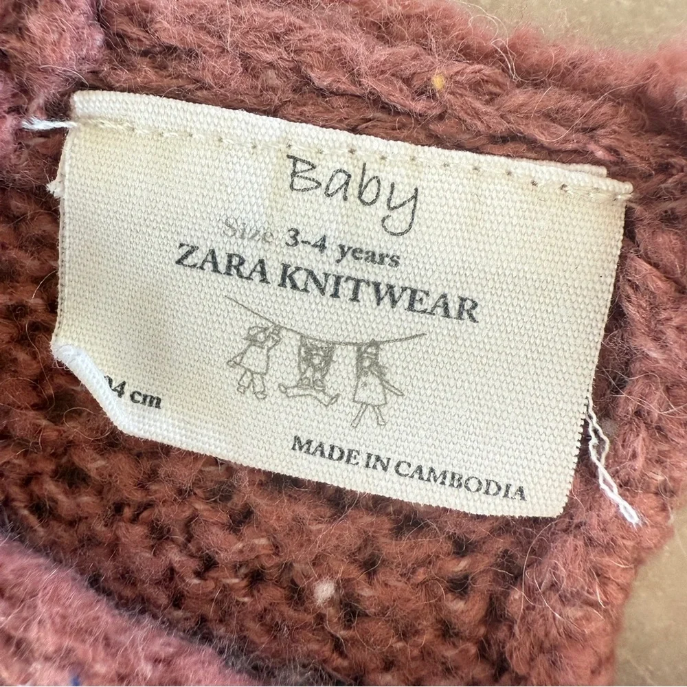 Zara Girls Rainbow Knit Sweater 3-4 | Dusty Pink Embroidered Yoke Pullover